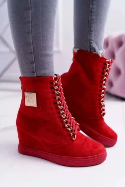 Damskie Trampki Lu Boo Z Łańcuchami Zamszowe Czerwone Monica