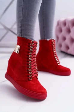 Damskie Trampki Lu Boo Z Łańcuchami Zamszowe Czerwone Monica
