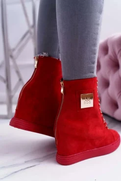 Damskie Trampki Lu Boo Z Łańcuchami Zamszowe Czerwone Monica