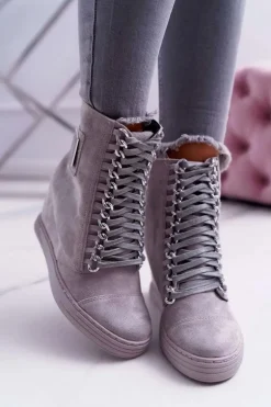Damskie Trampki Lu Boo Z Łańcuchami Zamszowe Szare Monica