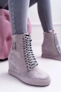 Damskie Trampki Lu Boo Z Łańcuchami Zamszowe Szare Monica