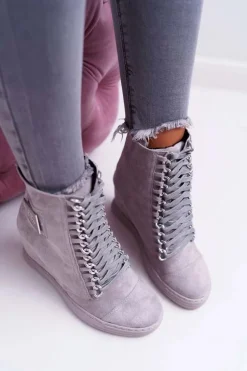 Damskie Trampki Lu Boo Z Łańcuchami Zamszowe Szare Monica