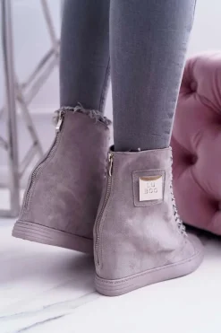 Damskie Trampki Lu Boo Z Łańcuchami Zamszowe Szare Monica