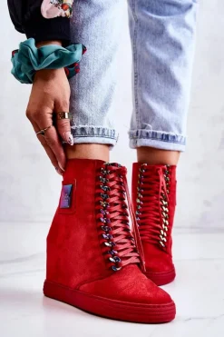 Damskie Trampki Lu Boo Z Łańcuchami Zamszowe Multi-Czerwone Monica