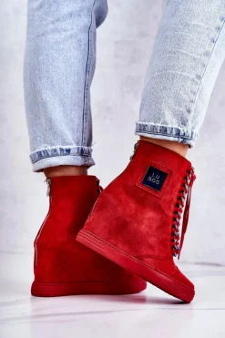 Damskie Trampki Lu Boo Z Łańcuchami Zamszowe Multi-Czerwone Monica