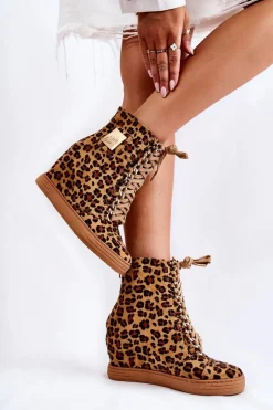 Damskie Trampki Lu Boo Złoty Łańcuch Zamsz Leopard Monica