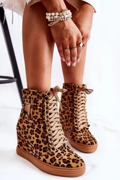 Damskie Trampki Lu Boo Złoty Łańcuch Zamsz Leopard Monica