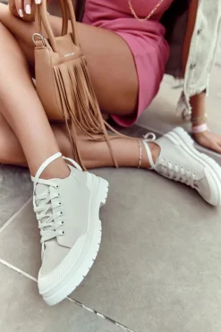 Damskie Trampki Materiałowe Jasnobeżowe Parossa