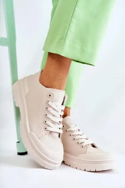 Damskie Trampki Materiałowe Jasnobeżowe Parossa