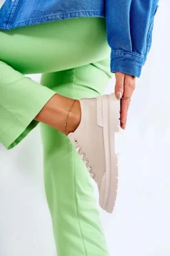 Damskie Trampki Materiałowe Jasnobeżowe Parossa