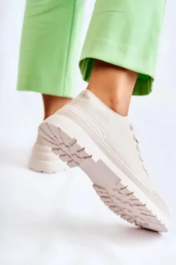 Damskie Trampki Materiałowe Jasnobeżowe Parossa