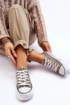 Damskie Trampki Na Masywnej Platformie Beżowo-Czarne Ember