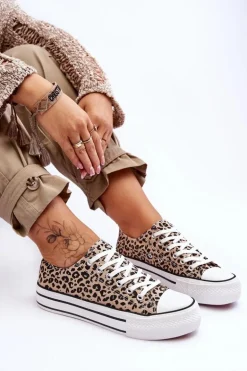 Damskie Trampki Na Masywnej Platformie Beżowo-Czarne Ember