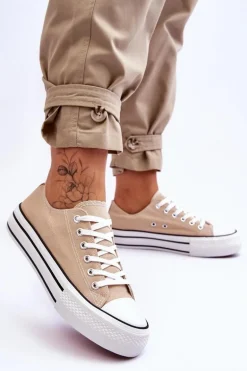 Damskie Trampki Na Masywnej Platformie Beżowe Ember