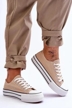 Damskie Trampki Na Masywnej Platformie Beżowe Ember