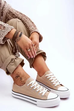 Damskie Trampki Na Masywnej Platformie Beżowe Ember