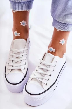 Damskie Trampki Na Masywnej Platformie Białe Farona