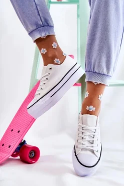 Damskie Trampki Na Masywnej Platformie Białe Farona