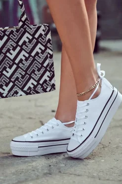 Damskie Trampki Na Masywnej Platformie Białe Farona