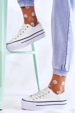 Damskie Trampki Na Masywnej Platformie Białe Farona