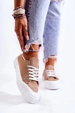 Damskie Trampki Na Platformie Brązowe Comes