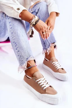 Damskie Trampki Na Platformie Brązowe Comes