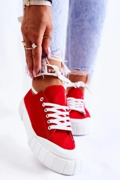 Damskie Trampki Na Platformie Czerwone Comes