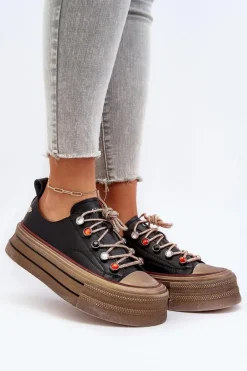 Damskie Trampki Na Platformie GOE NN2N4053 Czarne