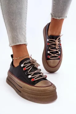 Damskie Trampki Na Platformie GOE NN2N4053 Czarne