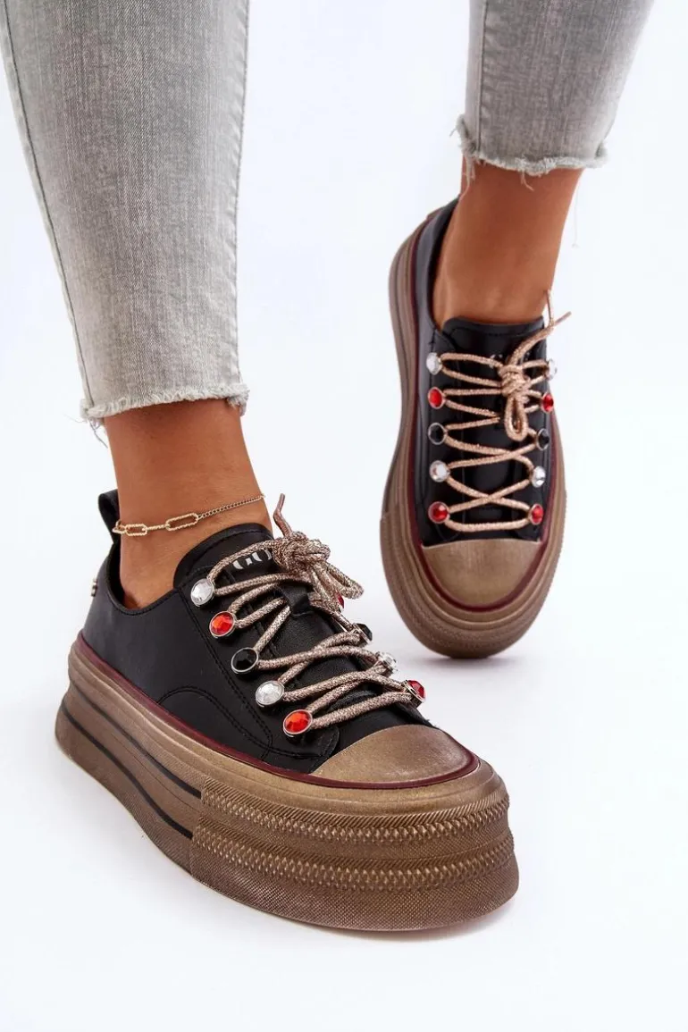 Damskie Trampki Na Platformie GOE NN2N4053 Czarne