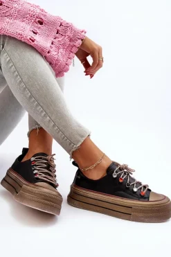 Damskie Trampki Na Platformie GOE NN2N4053 Czarne