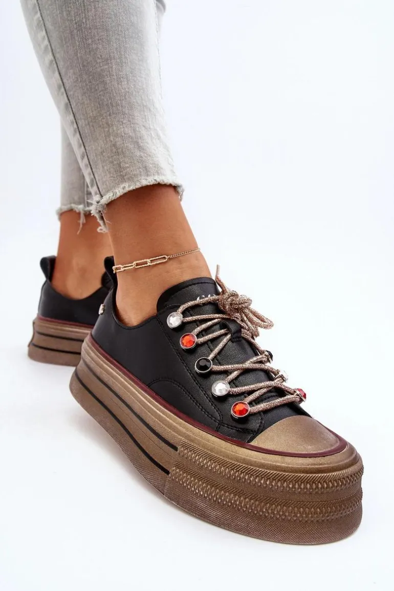 Damskie Trampki Na Platformie GOE NN2N4053 Czarne