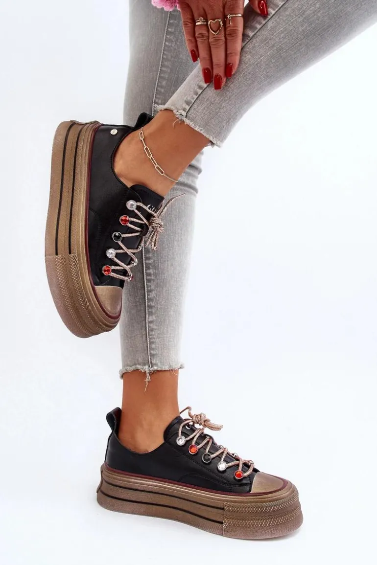 Damskie Trampki Na Platformie GOE NN2N4053 Czarne