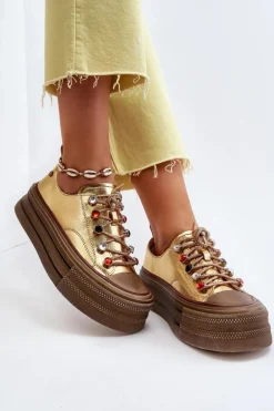 Damskie Trampki Na Platformie GOE NN2N4055 Złote