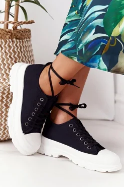 Damskie Trampki Na Platformie Czarne Travel Time