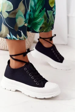 Damskie Trampki Na Platformie Czarne Travel Time