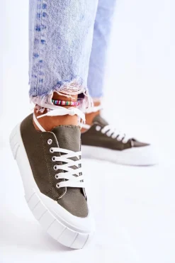 Damskie Trampki Na Platformie Khaki Comes