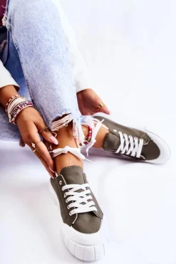 Damskie Trampki Na Platformie Khaki Comes