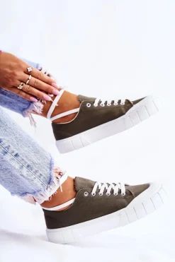 Damskie Trampki Na Platformie Khaki Comes