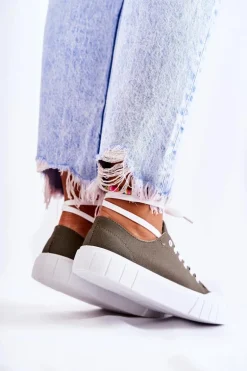 Damskie Trampki Na Platformie Khaki Comes