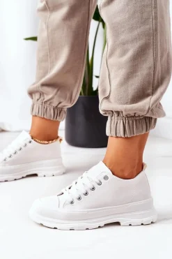 Damskie Trampki Na Platformie Białe Travel Time