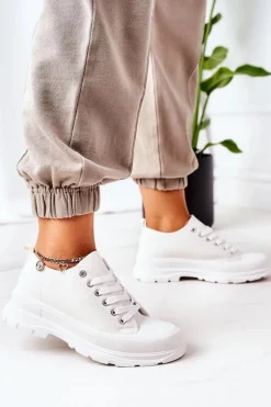 Damskie Trampki Na Platformie Białe Travel Time