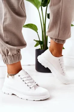 Damskie Trampki Na Platformie Białe Travel Time