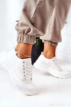 Damskie Trampki Na Platformie Białe Travel Time