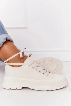 Damskie Trampki Na Platformie Beżowe Travel Time