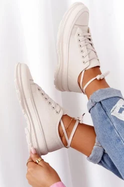 Damskie Trampki Na Platformie Beżowe Travel Time