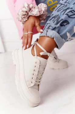 Damskie Trampki Na Platformie Beżowe Travel Time