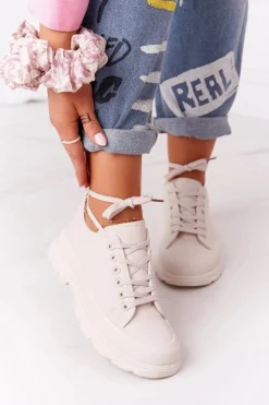 Damskie Trampki Na Platformie Beżowe Travel Time