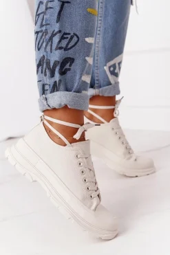 Damskie Trampki Na Platformie Beżowe Travel Time