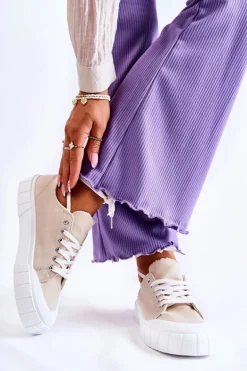 Damskie Trampki Na Platformie Beżowe Comes